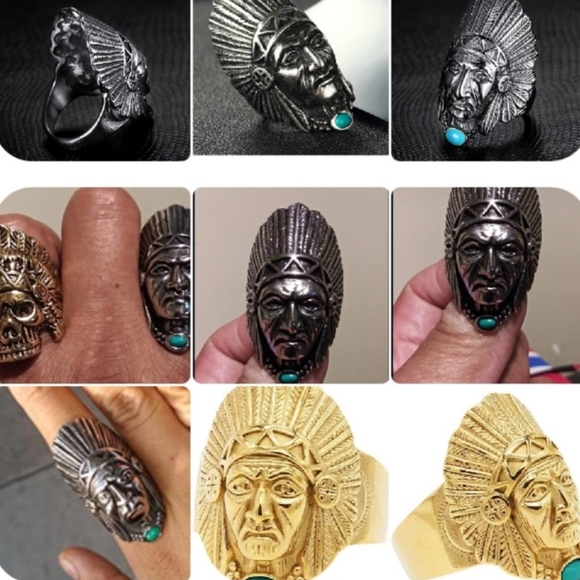 Various Native American warrior Chief stainless steel rings in various sizes. - Picture 1 of 7